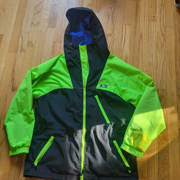 Vintage Woolrich Mens Windbreaker Jacket Green/Black Hooded Zip-Up Adjustable M - Picture 6 of 9